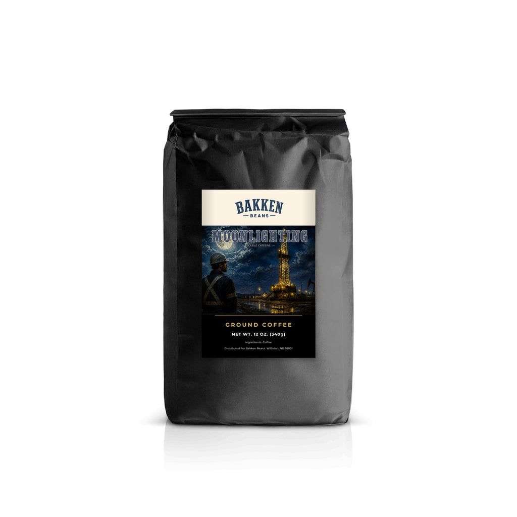 Moonlighting Standard grind 12oz pouch mockup — Bakken Beans